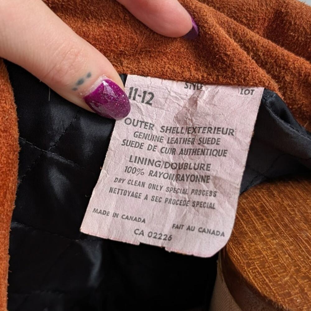 Vintage Orange Brown Suede Jacket Belted Leather Coat Western Rust Red 70s Small - Picture 10 of 10